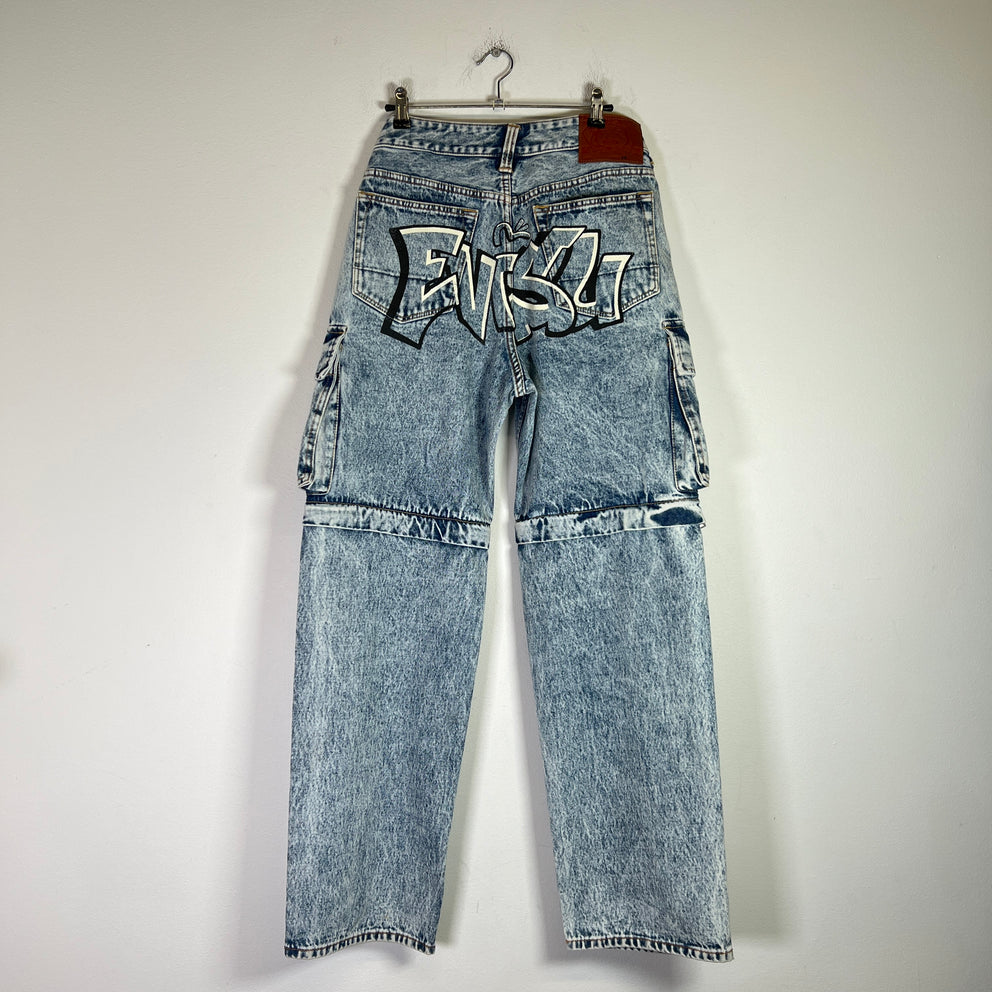 Evisu Acid Wash Graffiti Cargo Jeans