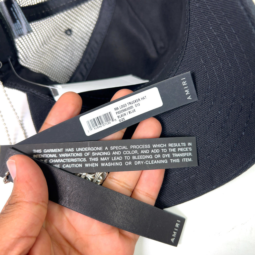 Amiri Black MA Logo Trucker Hat