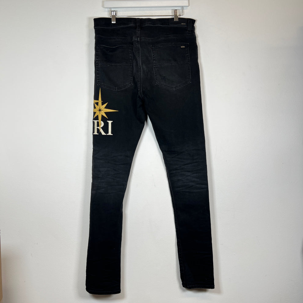 Amiri Black Starburst Applique Skinny Jeans Size 36