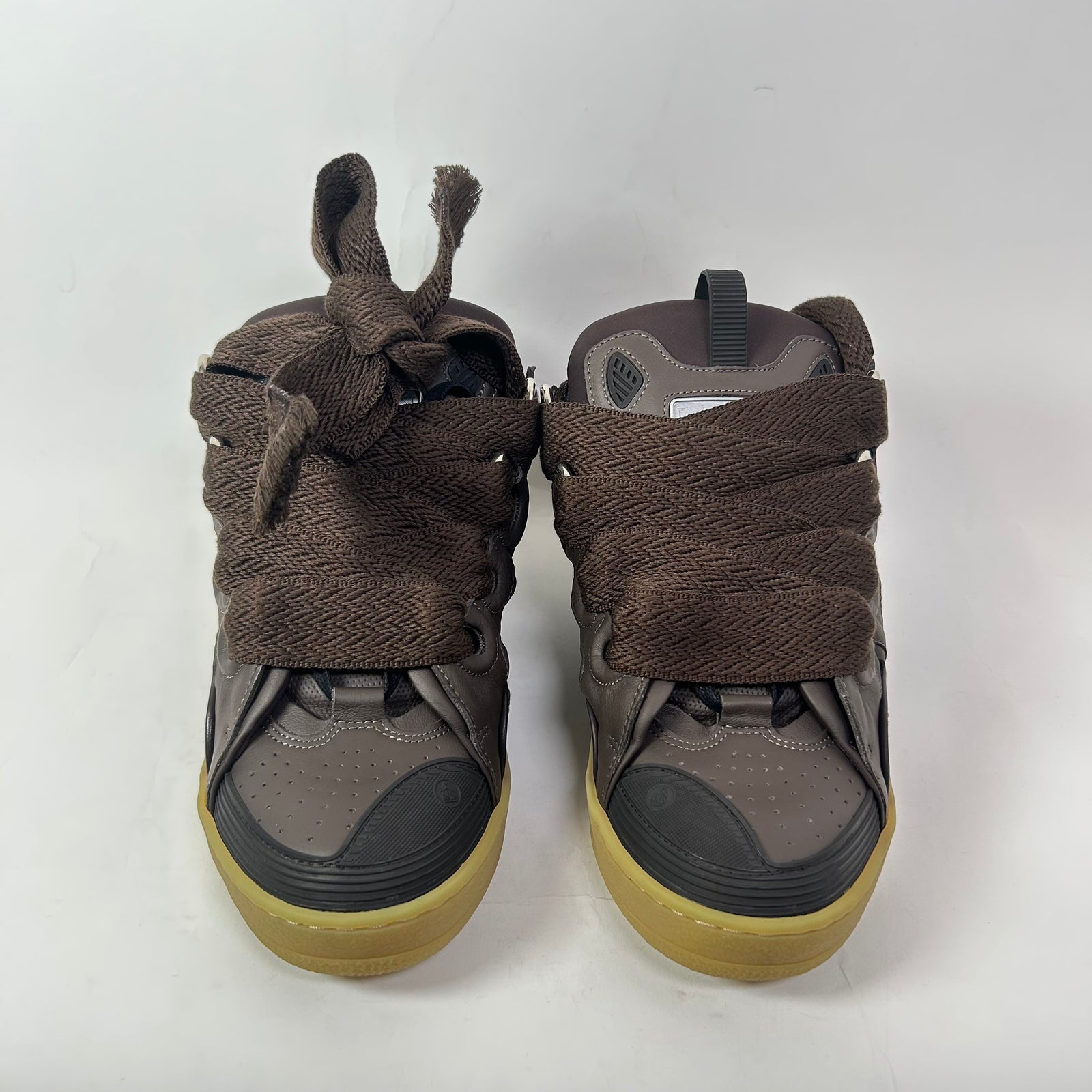 Lanvin Brown Leather Curb Sneakers Size 43