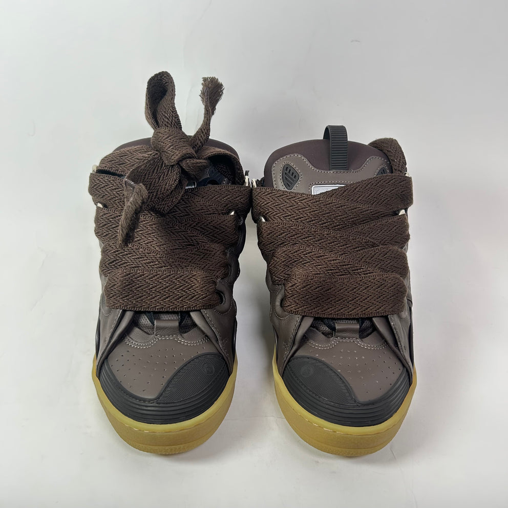 Lanvin Brown Leather Curb Sneakers Size 43