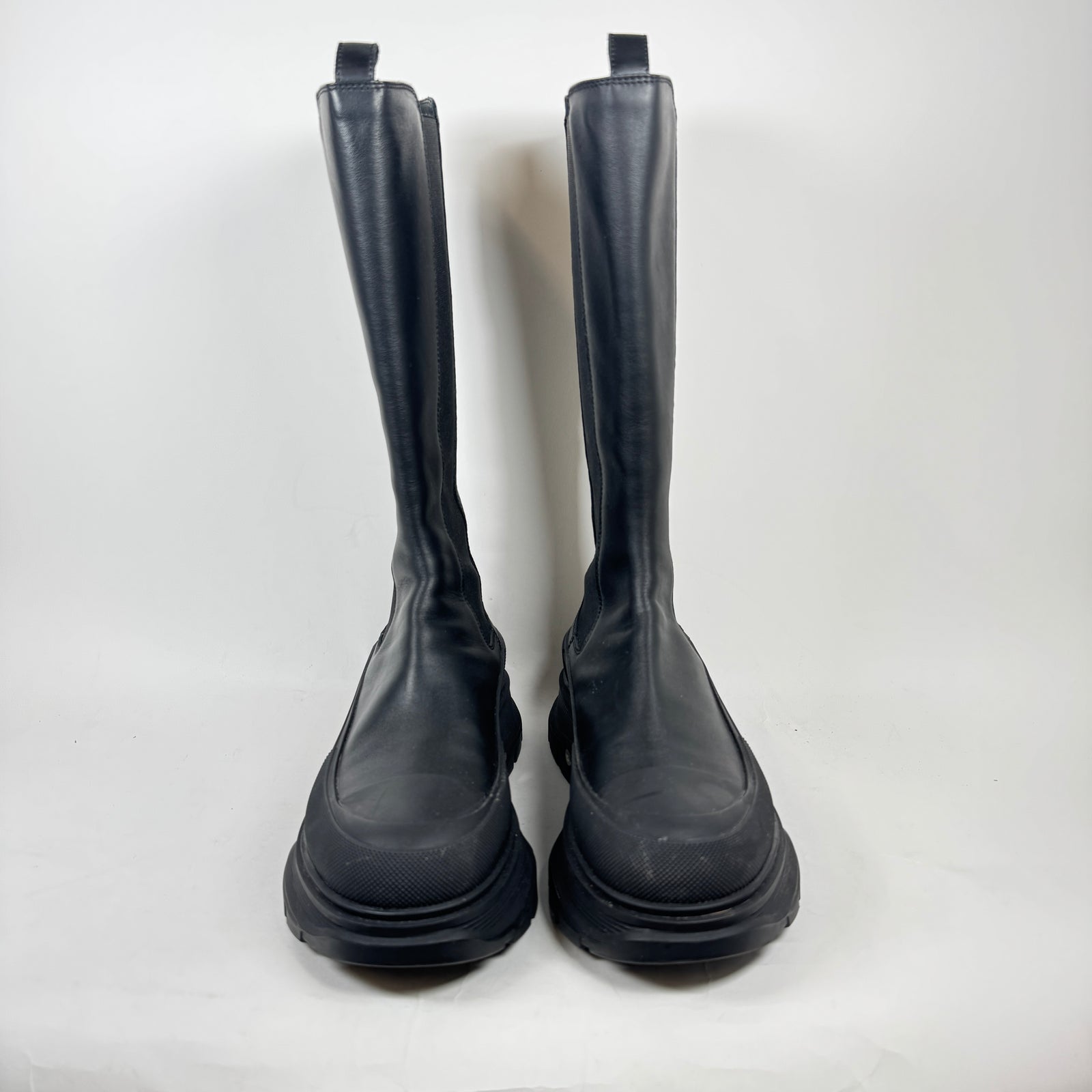 Alexander McQueen Black Knee High Tread Slick Boots Size 42