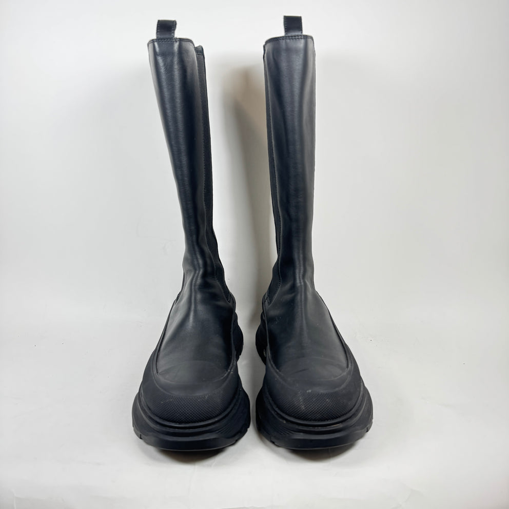 Alexander McQueen Black Knee High Tread Slick Boots Size 42