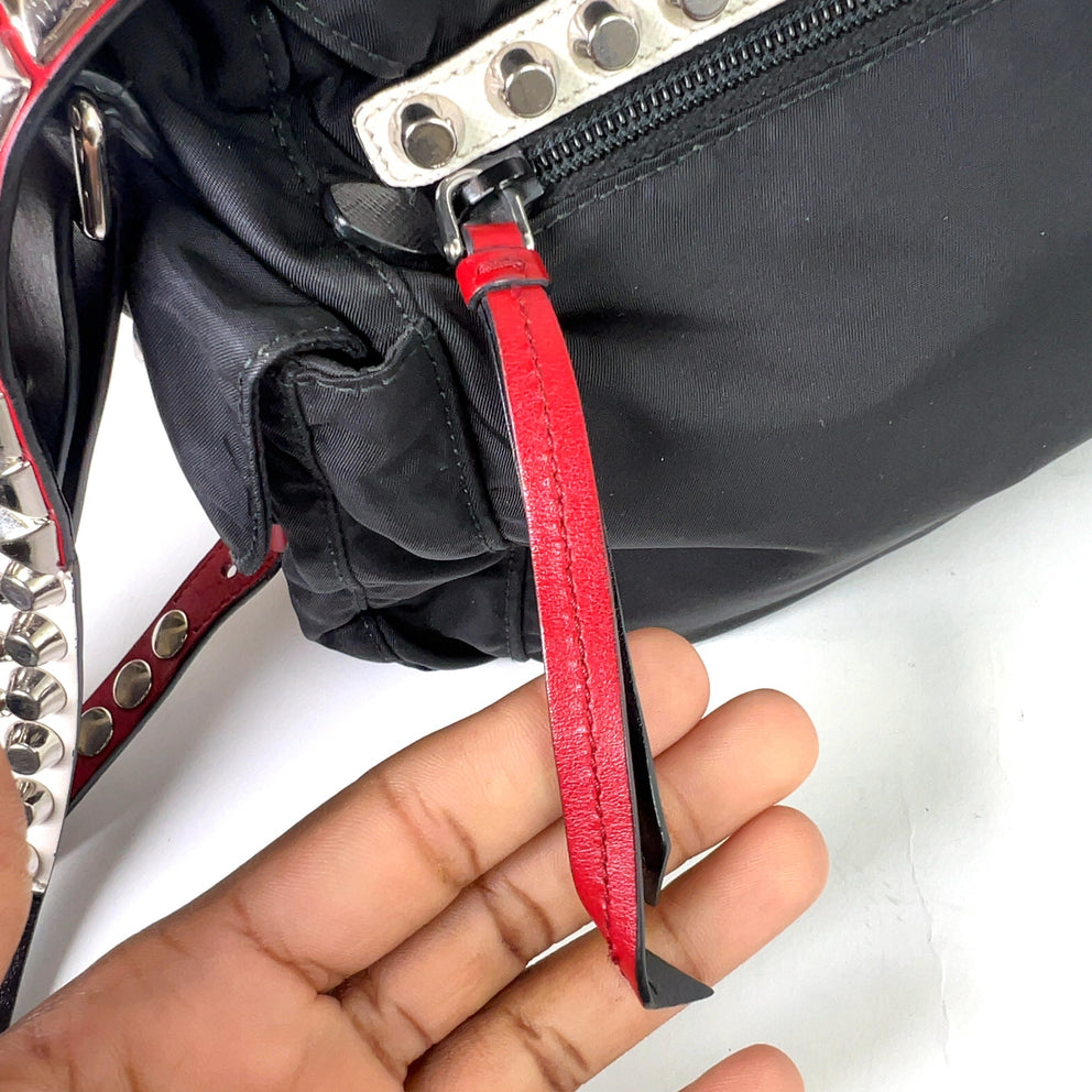 Prada 2018 New Vela Nylon Studded Messenger Bag