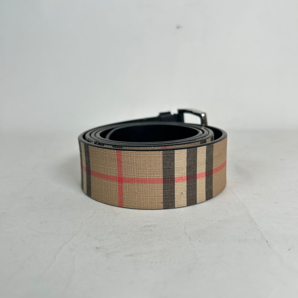 Burberry Beige Vintage Check Leather Belt Size 110