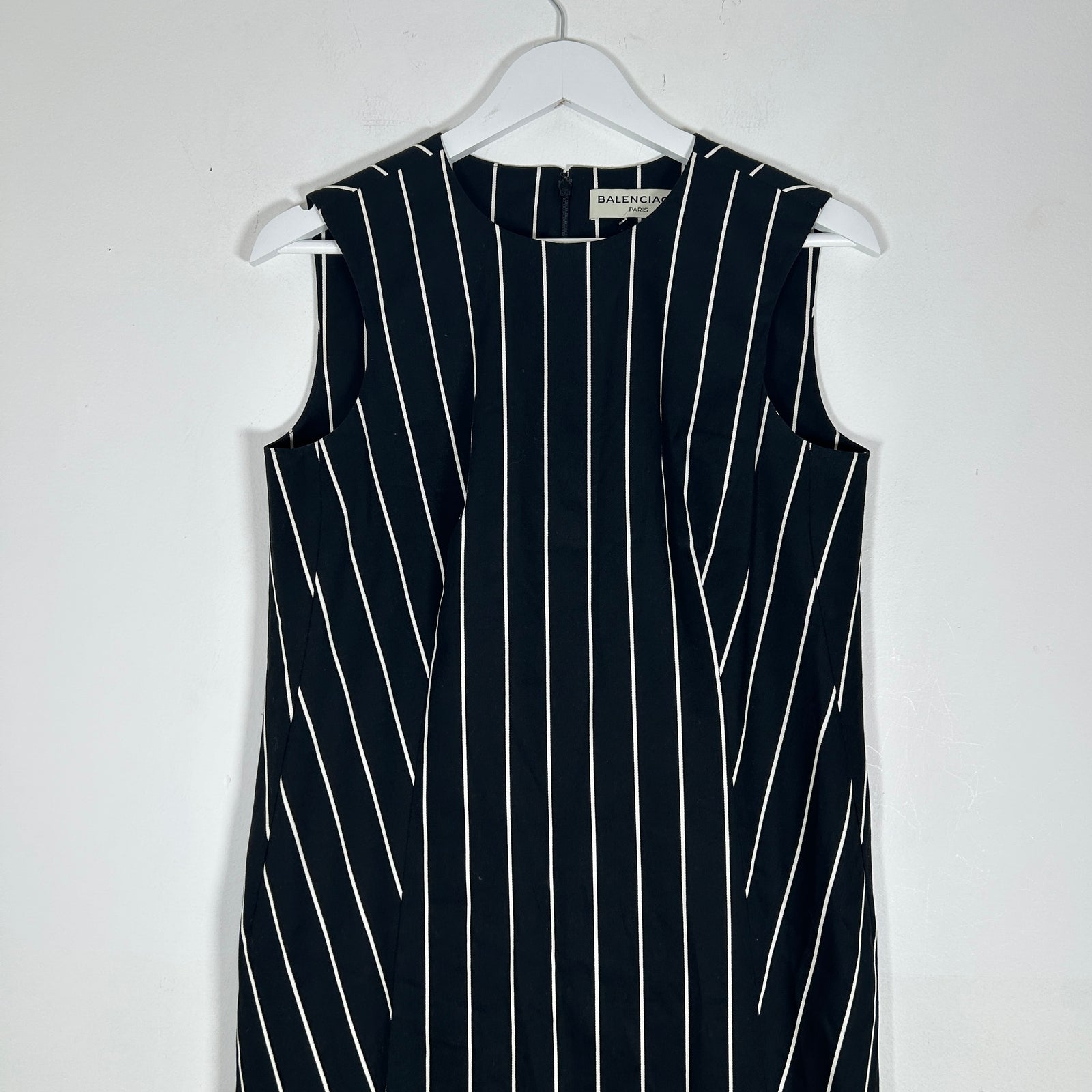 Balenciaga Paris Black Stripe Sleeveless Dress Size 38