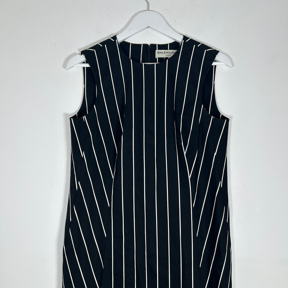 Balenciaga Paris Black Stripe Sleeveless Dress Size 38