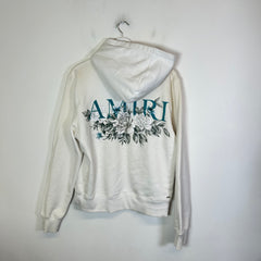 Amiri White/Teal Floral Logo Hoodie Size M
