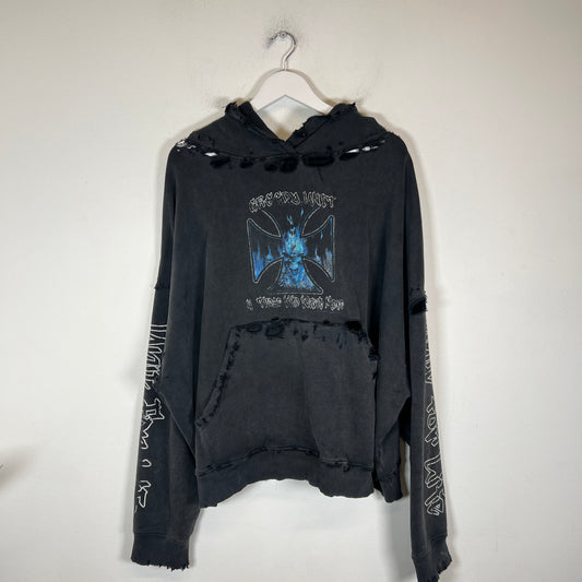 Greedy Unit Grey Choppers Distressed Hoodie Size S