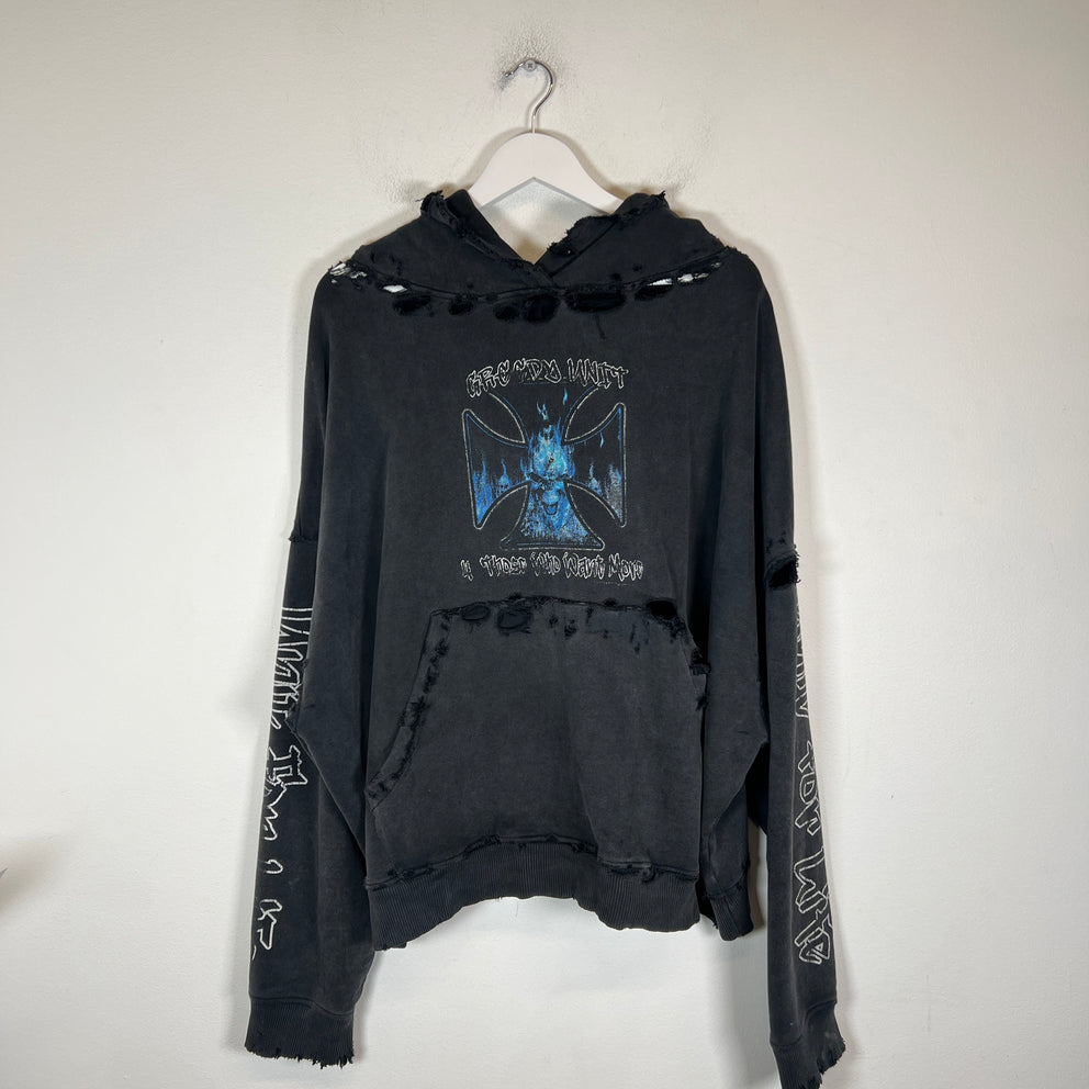 Greedy Unit Grey Choppers Distressed Hoodie Size S