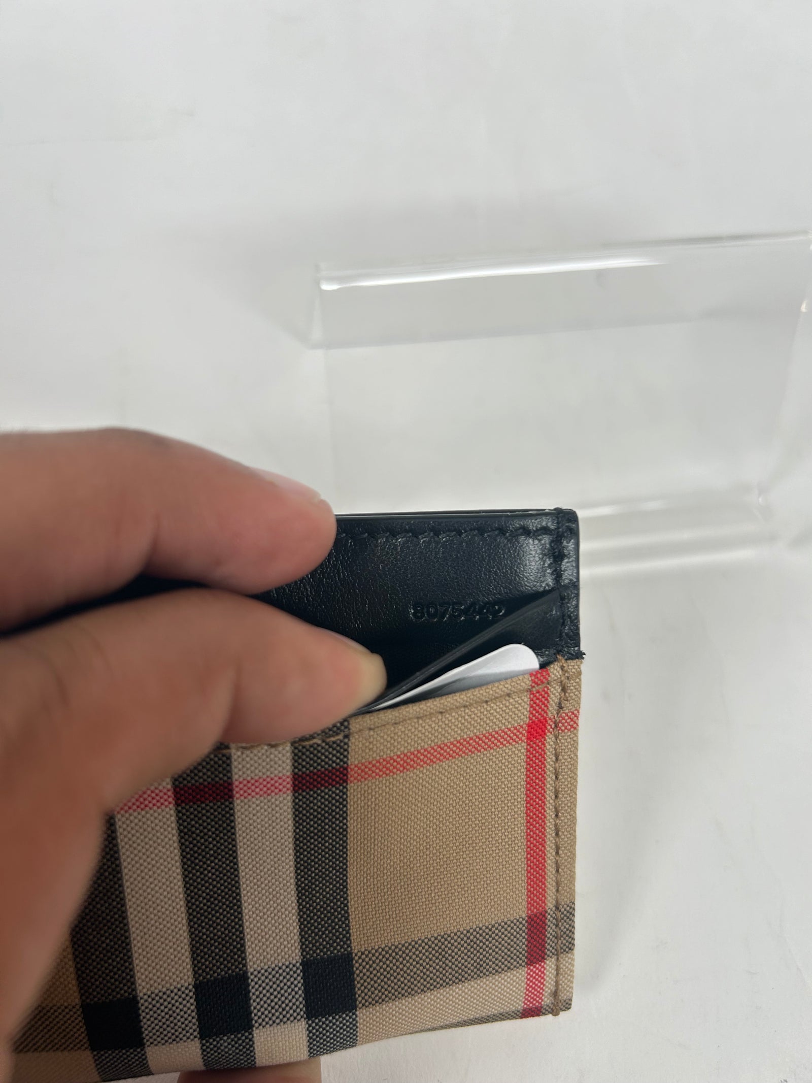 Burberry Sandon Beige Check Leather Card Holder