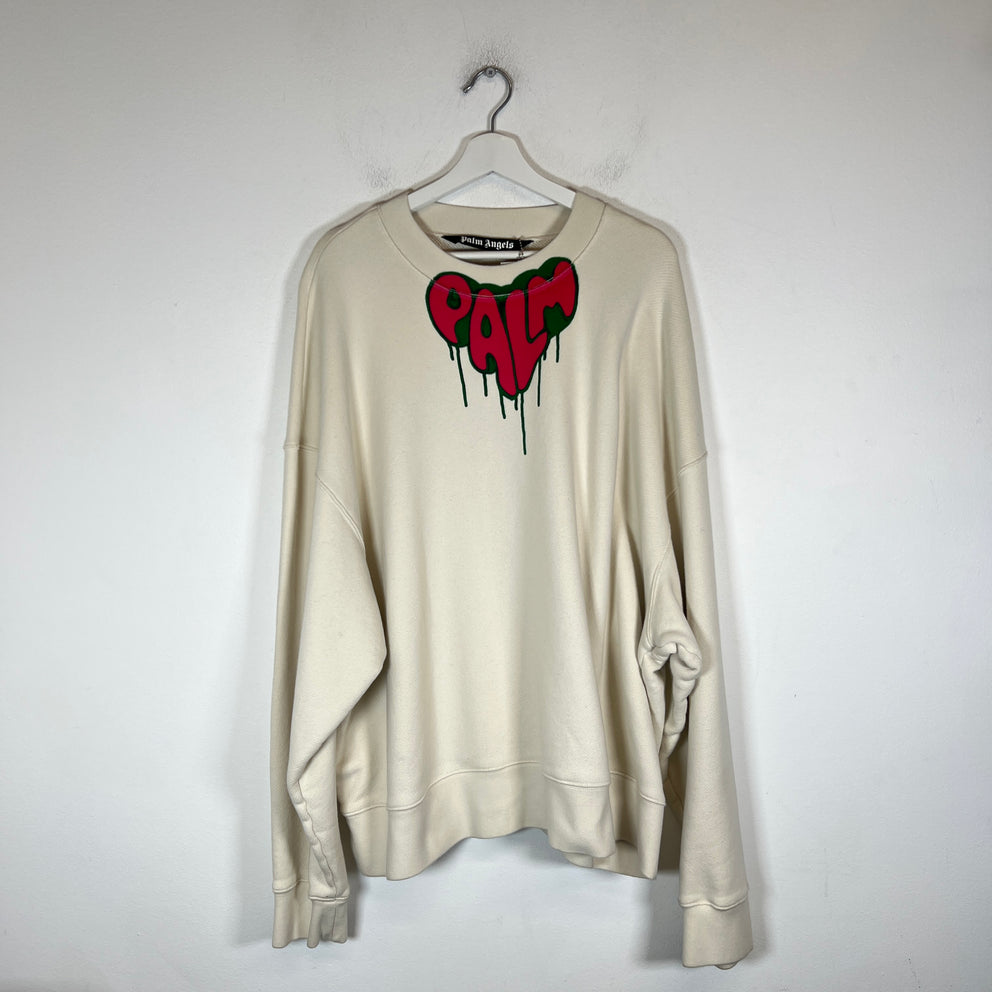 Palm Angels Beige Spray Heart Crewneck Size XXL