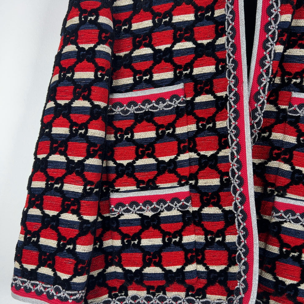 Gucci Flocked Tweed Cutting Jacket Red/Silver Size M