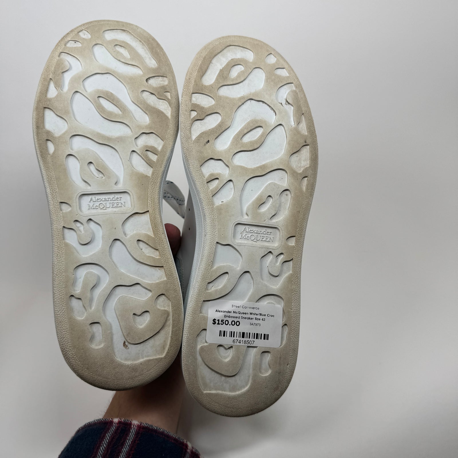 Alexander McQueen White/Blue Croc Embossed Sneaker Size 42