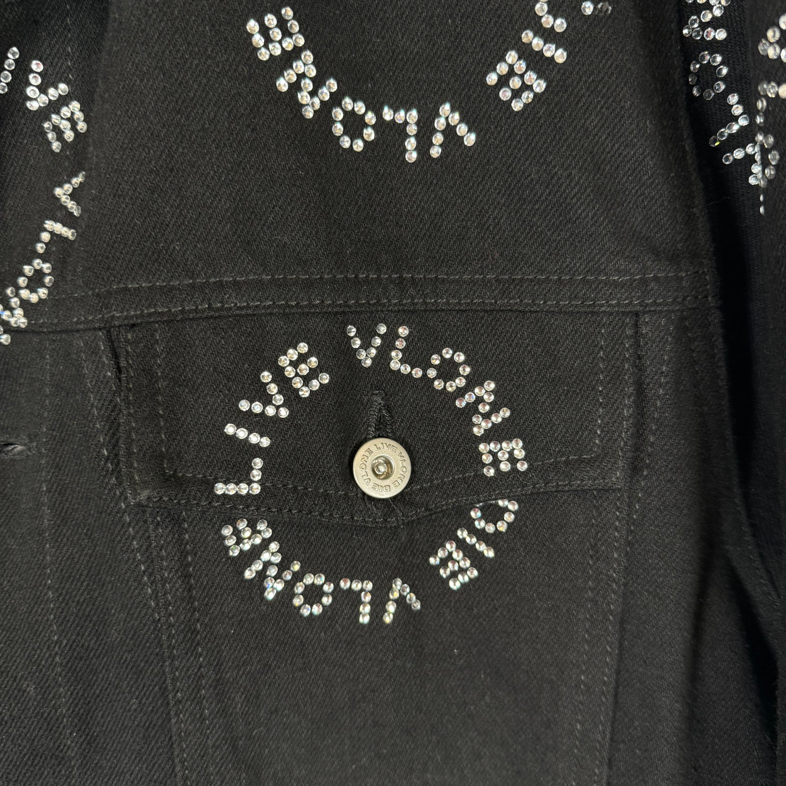 Vlone Black Rhinestone Denim Jacket Size L
