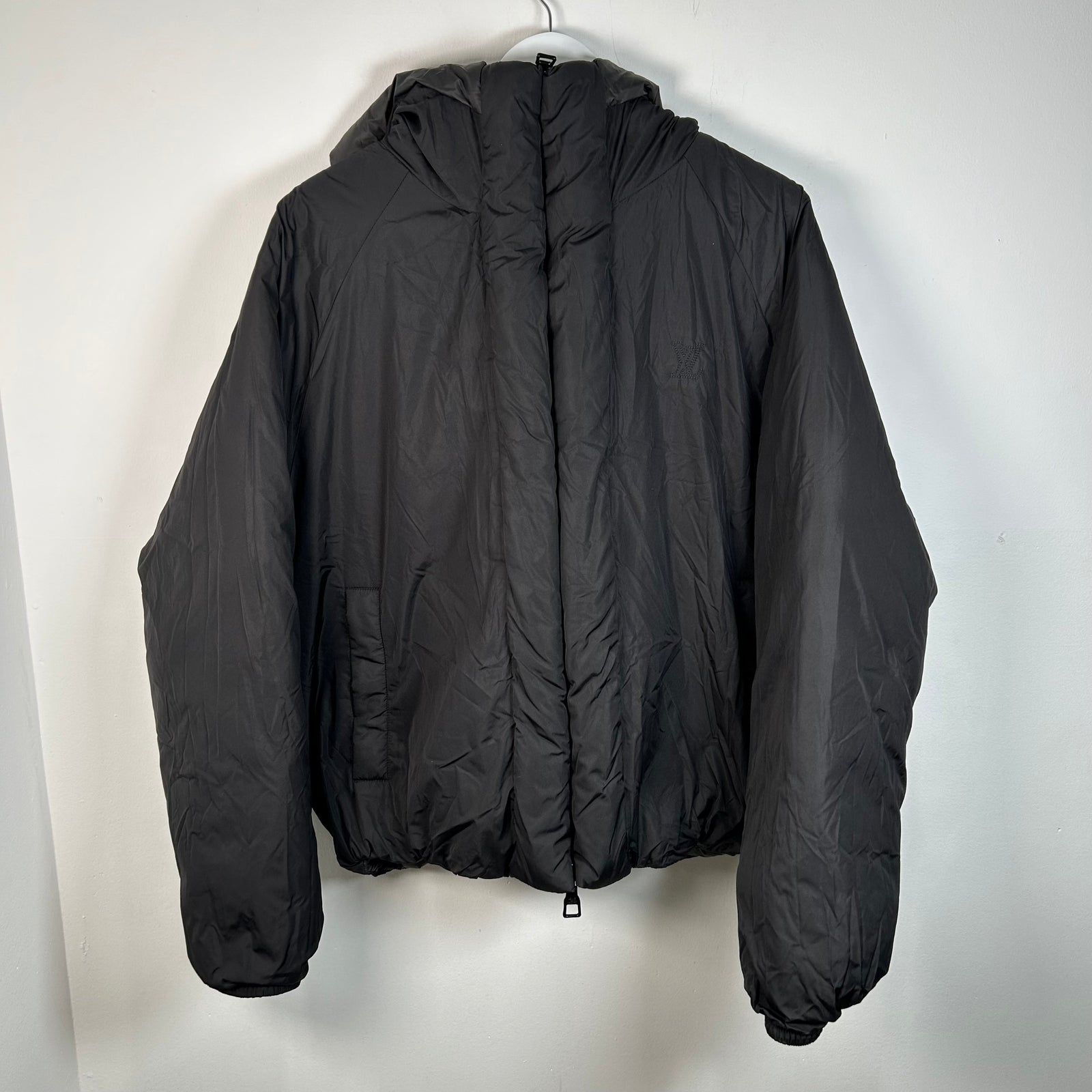 Louis Vuitton Black Flower Monogram Quilted Reversible Puffer Size 52
