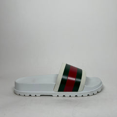 Gucci White Web Slide Sandals Size GG 10