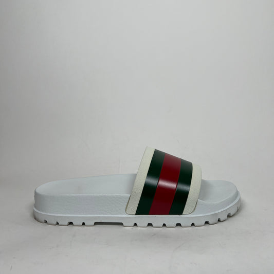 Gucci White Web Slide Sandals Size GG 10