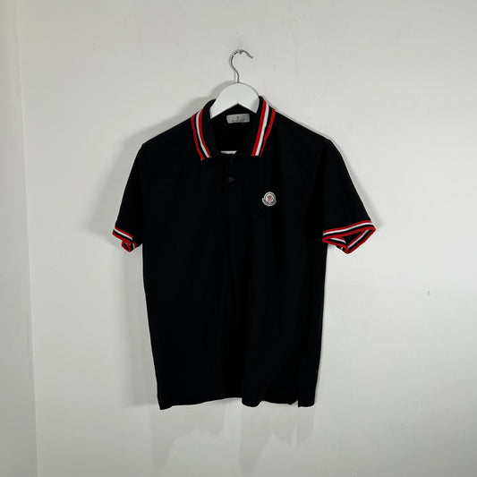 Moncler Black Striped Collar Polo Shirt Size M
