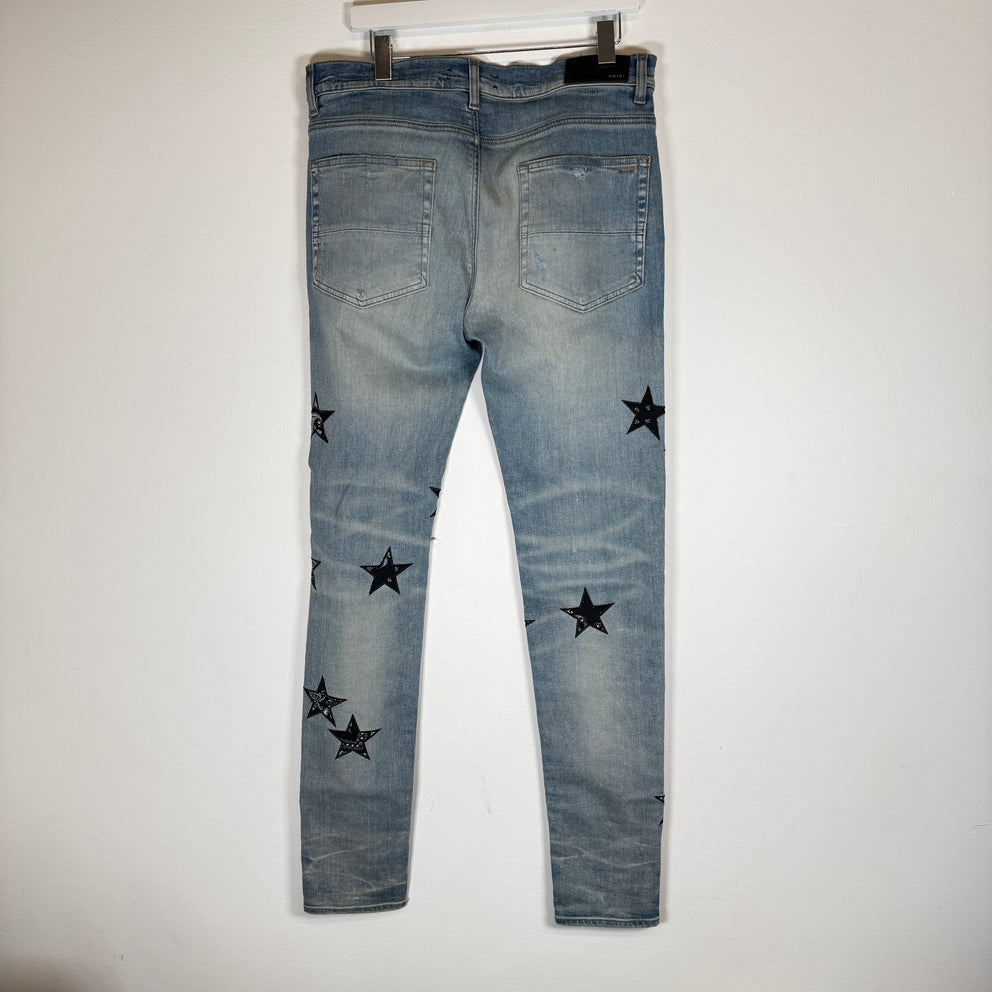 Amiri Bandana Paisley Star Patch Jeans Size 34