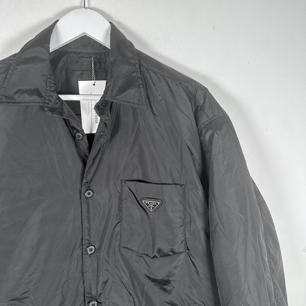 Prada Re-Nylon Plaque Logo Puffer Shirt Size XL