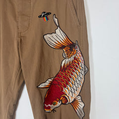 Gucci Tan Koi Fish Embroidered Chino Pants Size 31