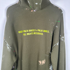 Palm Angels Green Paint Splatter Logo Hoodie Size S