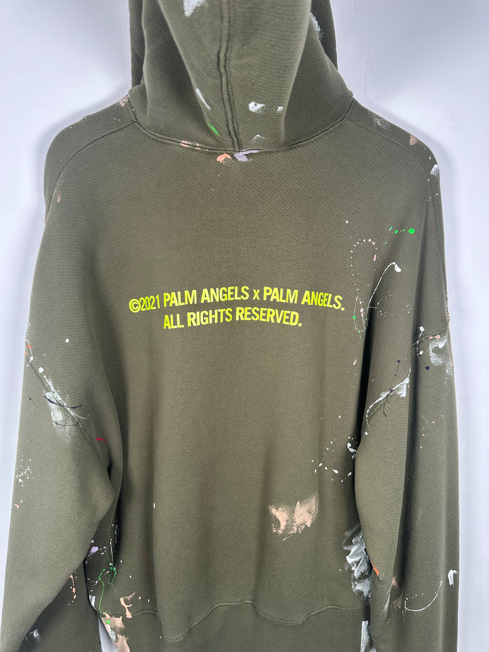 Palm Angels Green Paint Splatter Logo Hoodie Size S