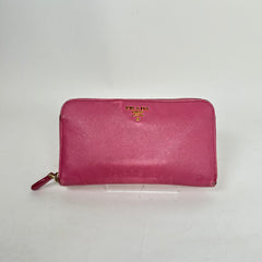 Prada Pink Saffiano Zip-Around Wallet