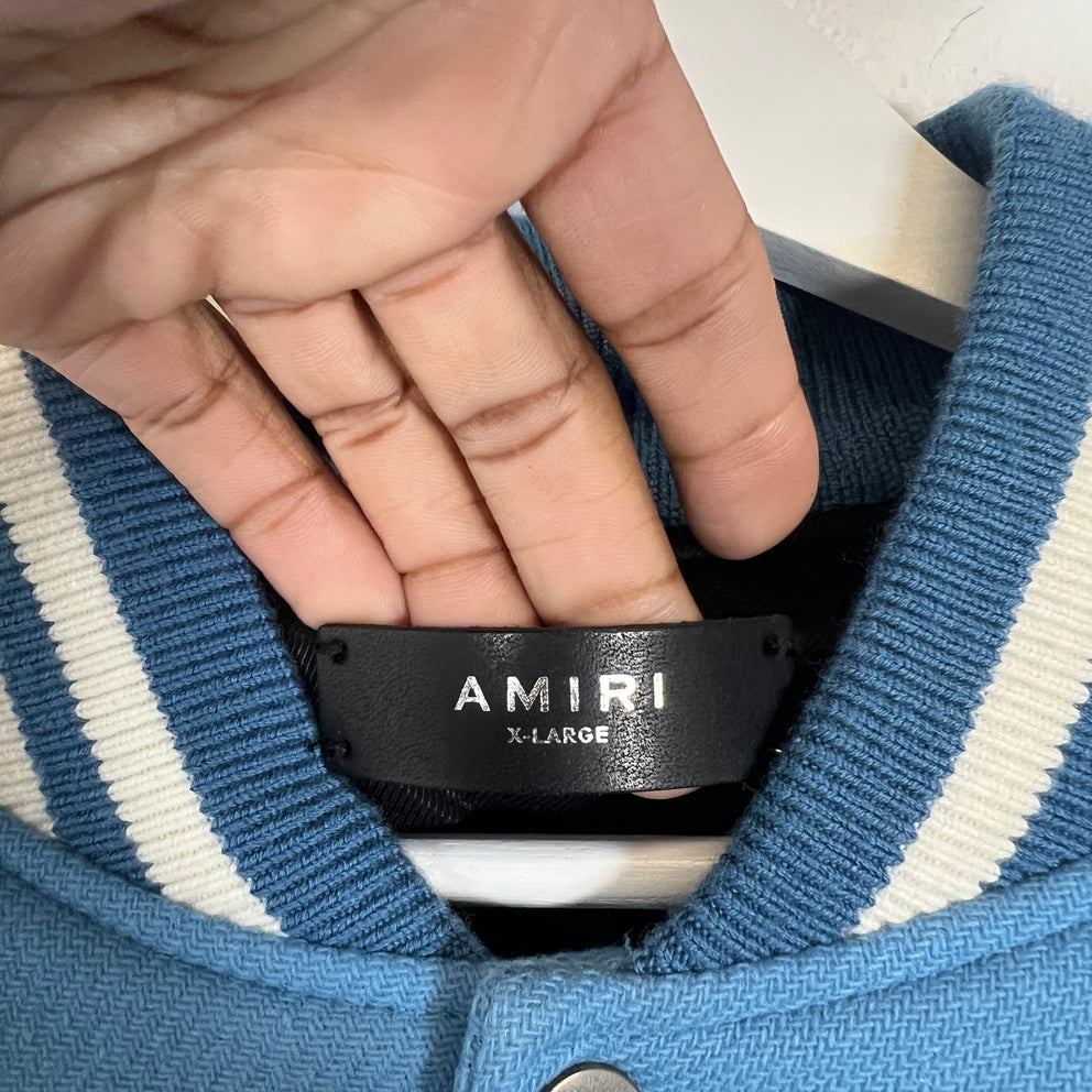 Amiri Blue/White Leather Varsity Jacket Size XL