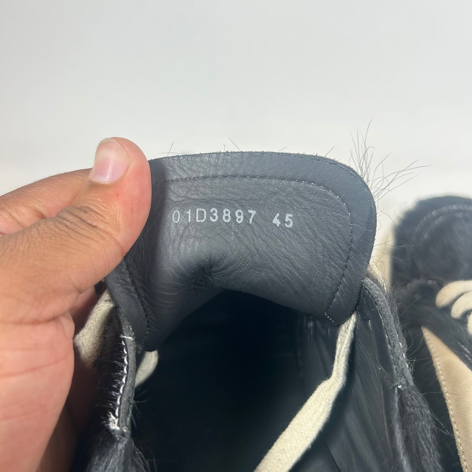 Rick Owens Black/Milk Pony Hair Vintage Sneaker Size 45