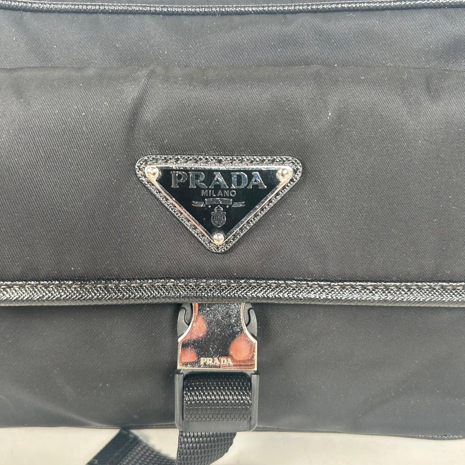 Prada Black Re-Nylon Saffiano Trim Crossbody Bag