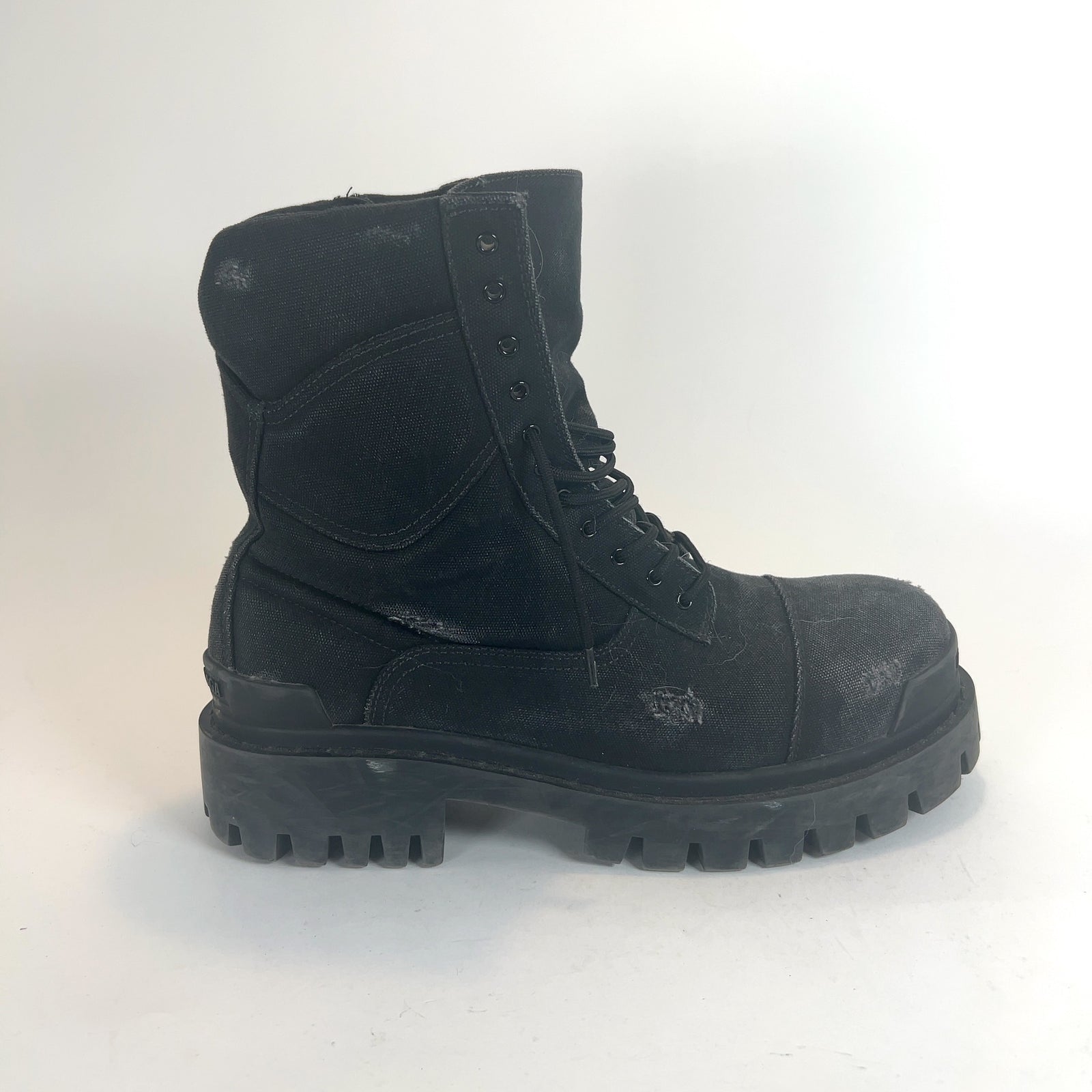 Balenciaga Distressed Canvas Combat Strike Boots