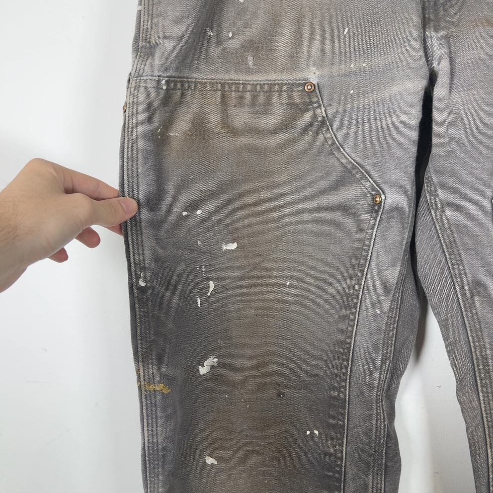 Carhartt Faded Grey Distressed 'Double Knee' Carpenter Pants