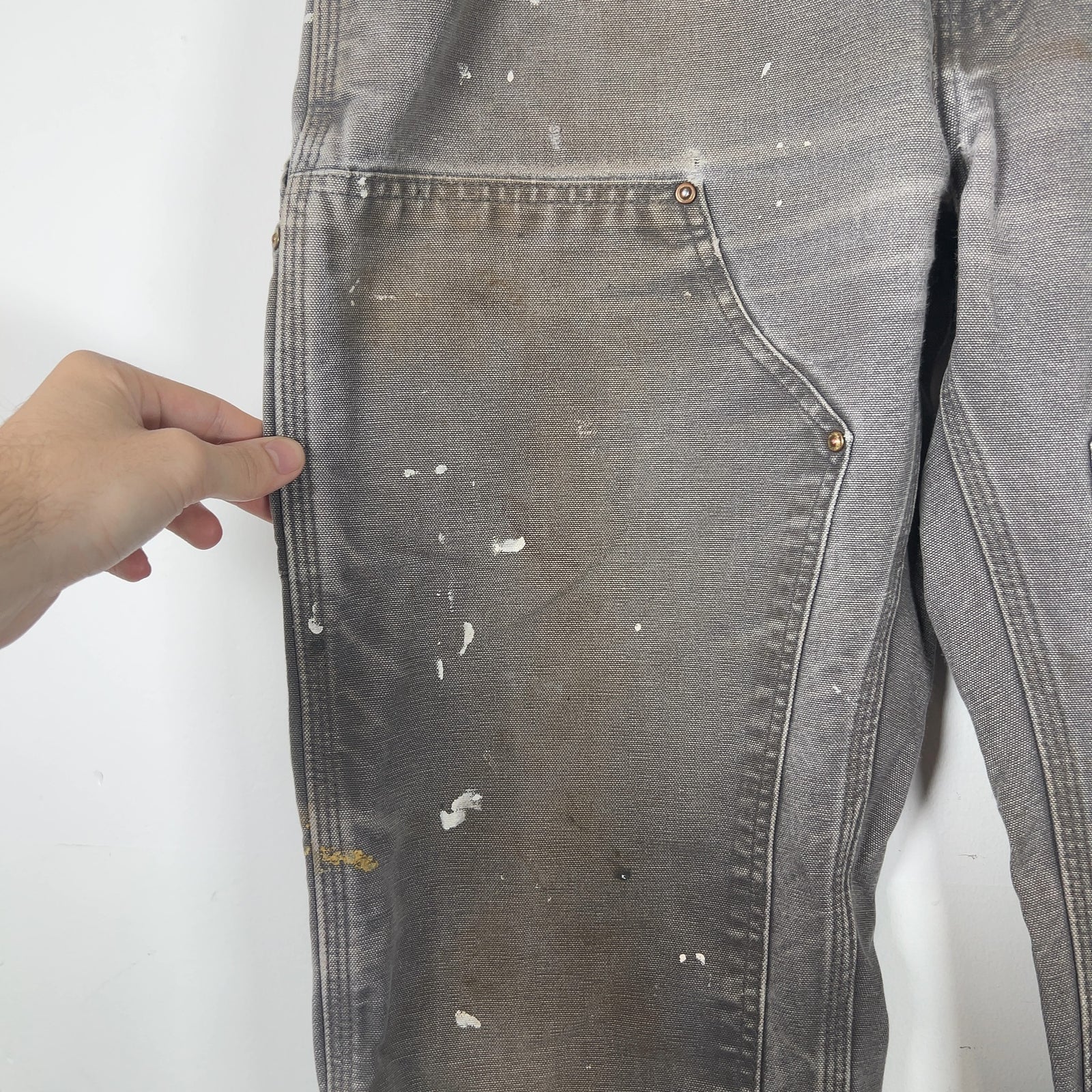 Carhartt Faded Grey Distressed 'Double Knee' Carpenter Pants