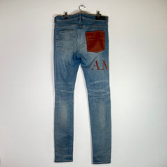 Amiri Clay Indigo Leather Stitch Logo Jeans Size 33