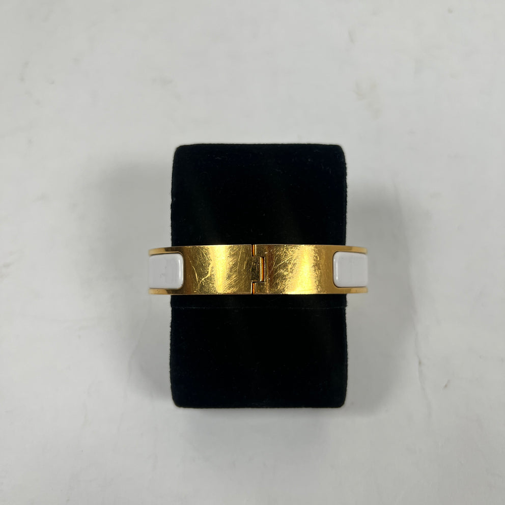 Hermes White Gold Clic H Bracelet
