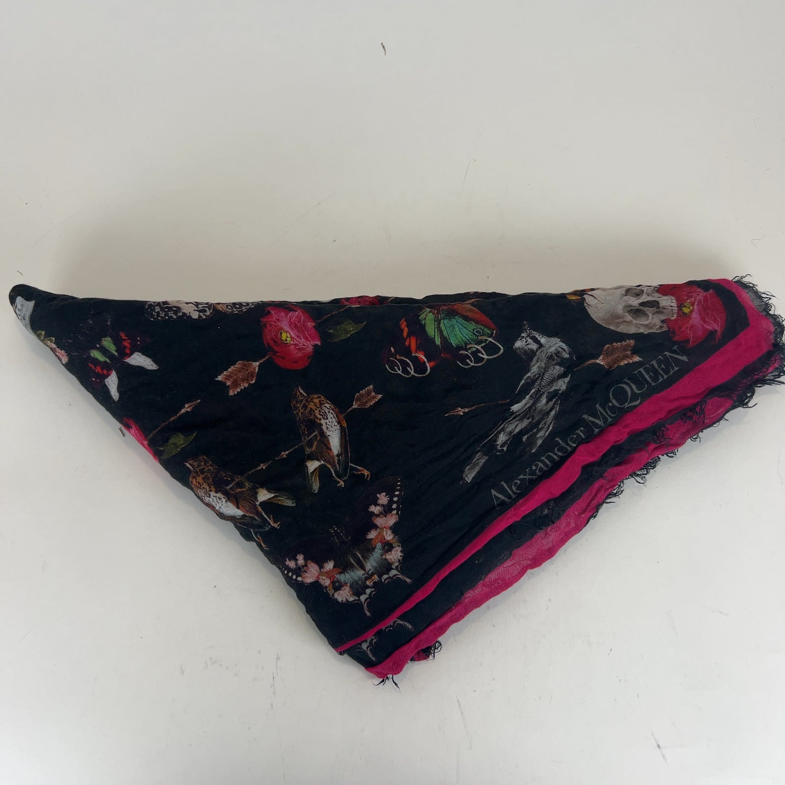 Alexander McQueen Floral Moth Print Silk Cotton Scarf