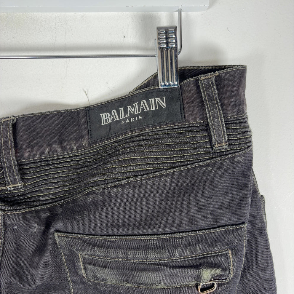 Balmain Distressed Repair Biker Jeans
