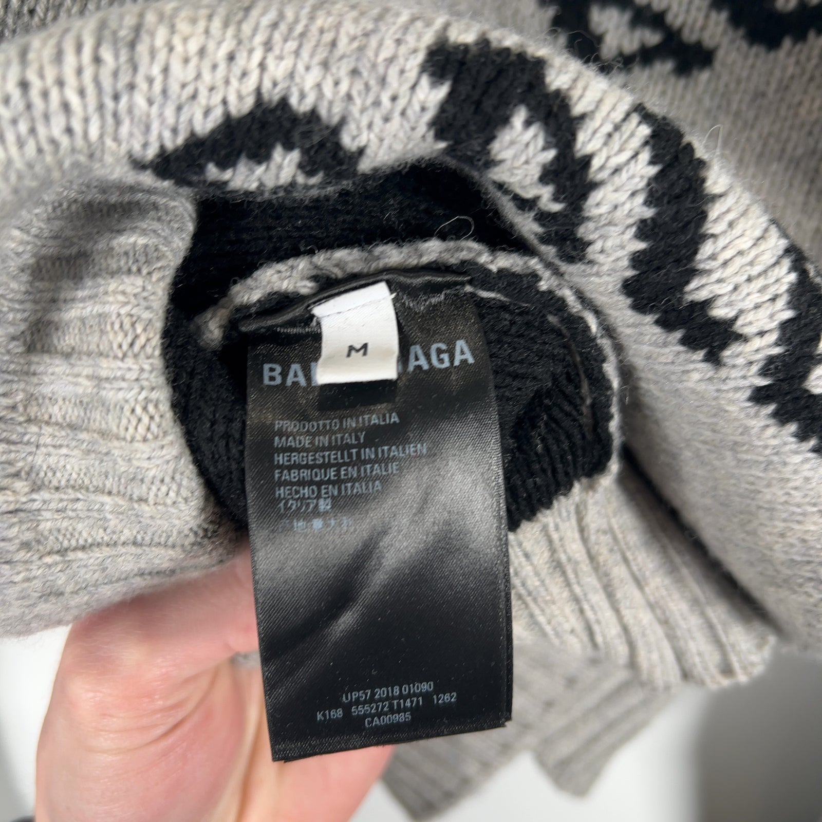 Balenciaga Wool Knit Grey All Over Logo Cropped Sweater Size M