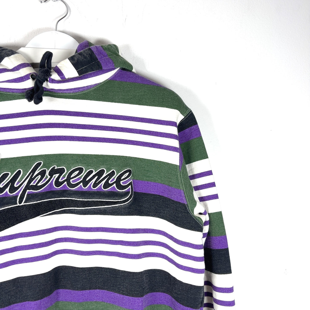 Supreme Striped Logo Pull-Over Hoodie