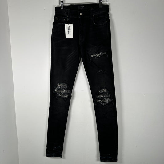Amiri MX1 Black Paisley Patch Jeans Size 28