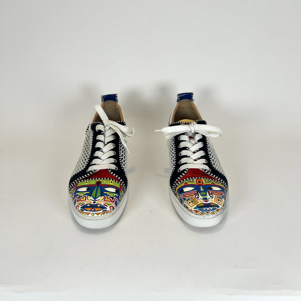 Christian Louboutin Aztec Embossed Print Leather Lowtop Sneakers