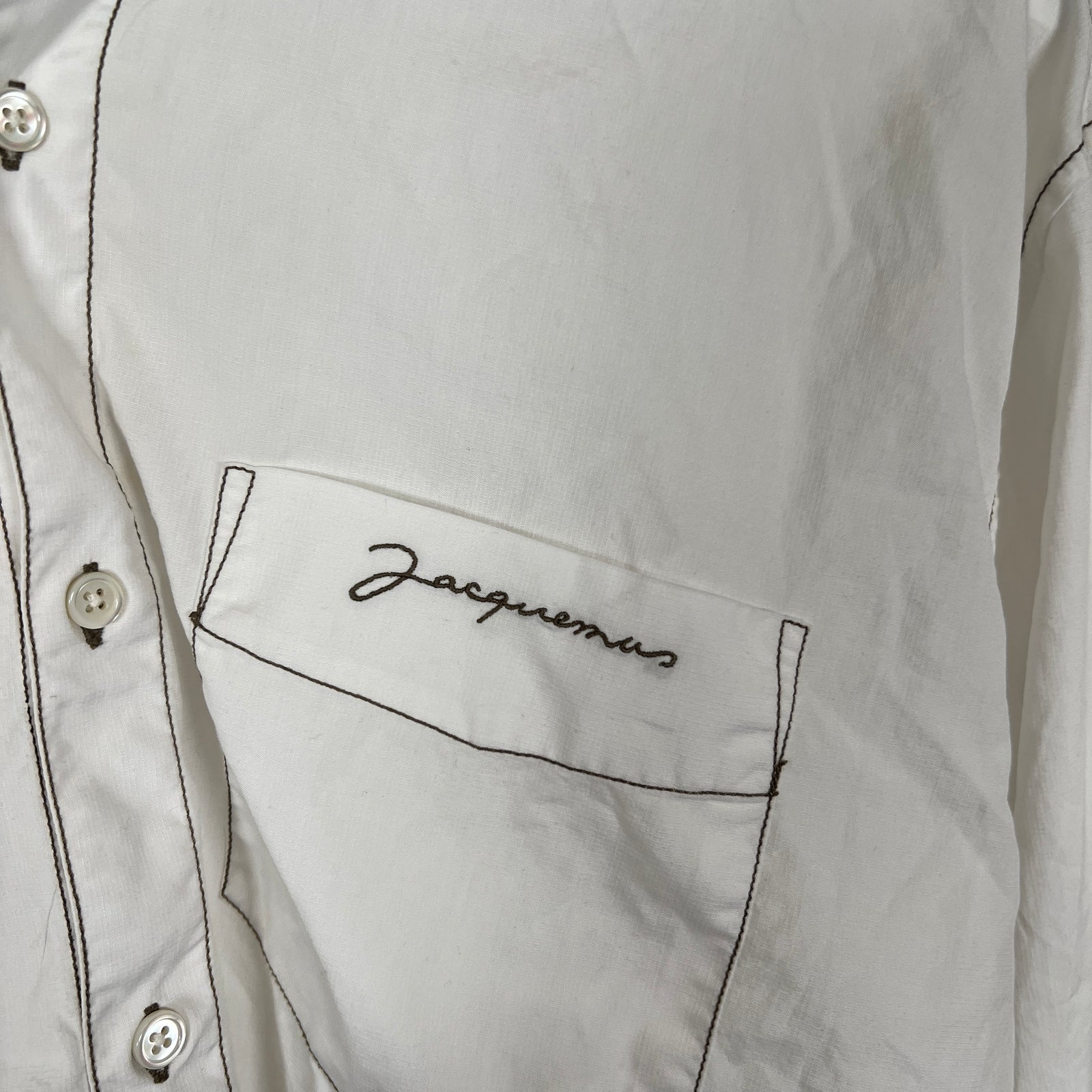 Jacquemus White/Brown Stitching Button Up Sz S