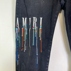 Amiri Black Paint Drip Logo Denim Jeans