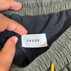 Rhude Olive Logo Nylon Shorts Size XXL