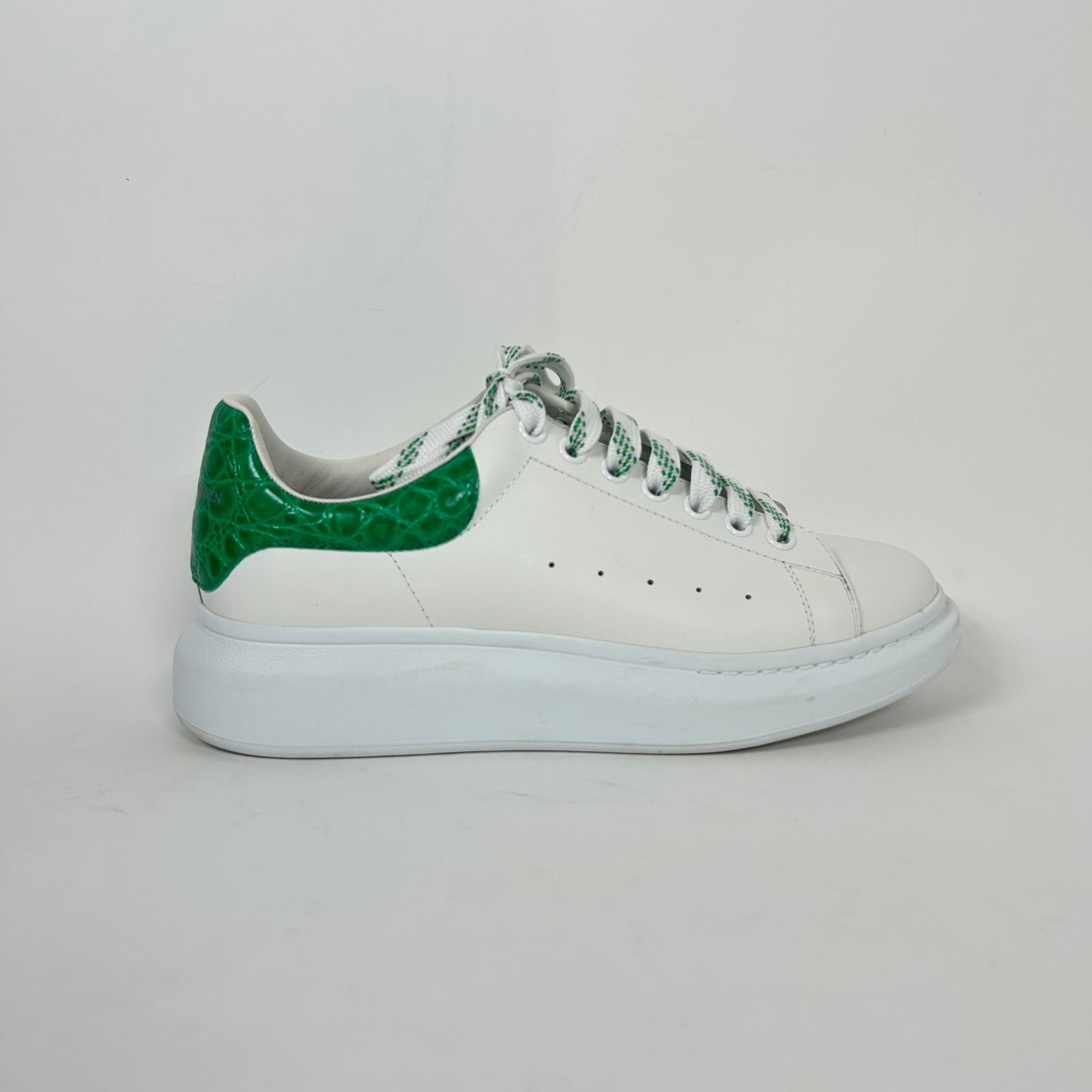 Alexander McQueen White/Green Croc Embossed Sneaker Size 43.5