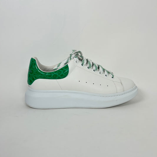 Alexander McQueen White/Green Croc Embossed Sneaker Size 43.5