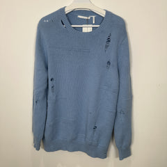 Helmut Lang Distressed Blue Wool Sweater Size M