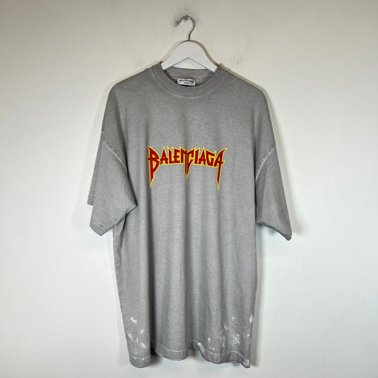 Balenciaga Grey Metal Logo T-Shirt Size 2